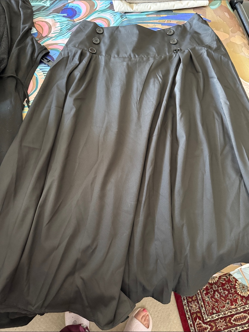 SHEIN Black Button-Detail A-Line Skirt